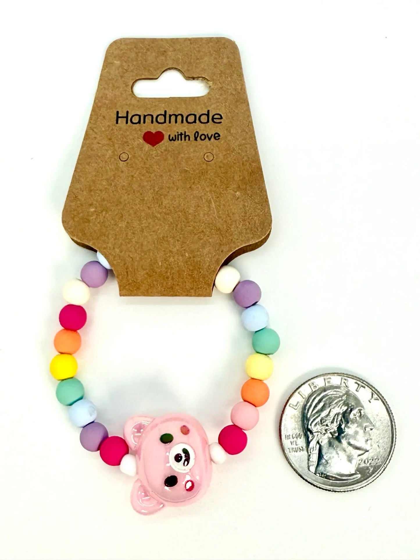 Pink Bear Rainbow Bead Kids Bracelet