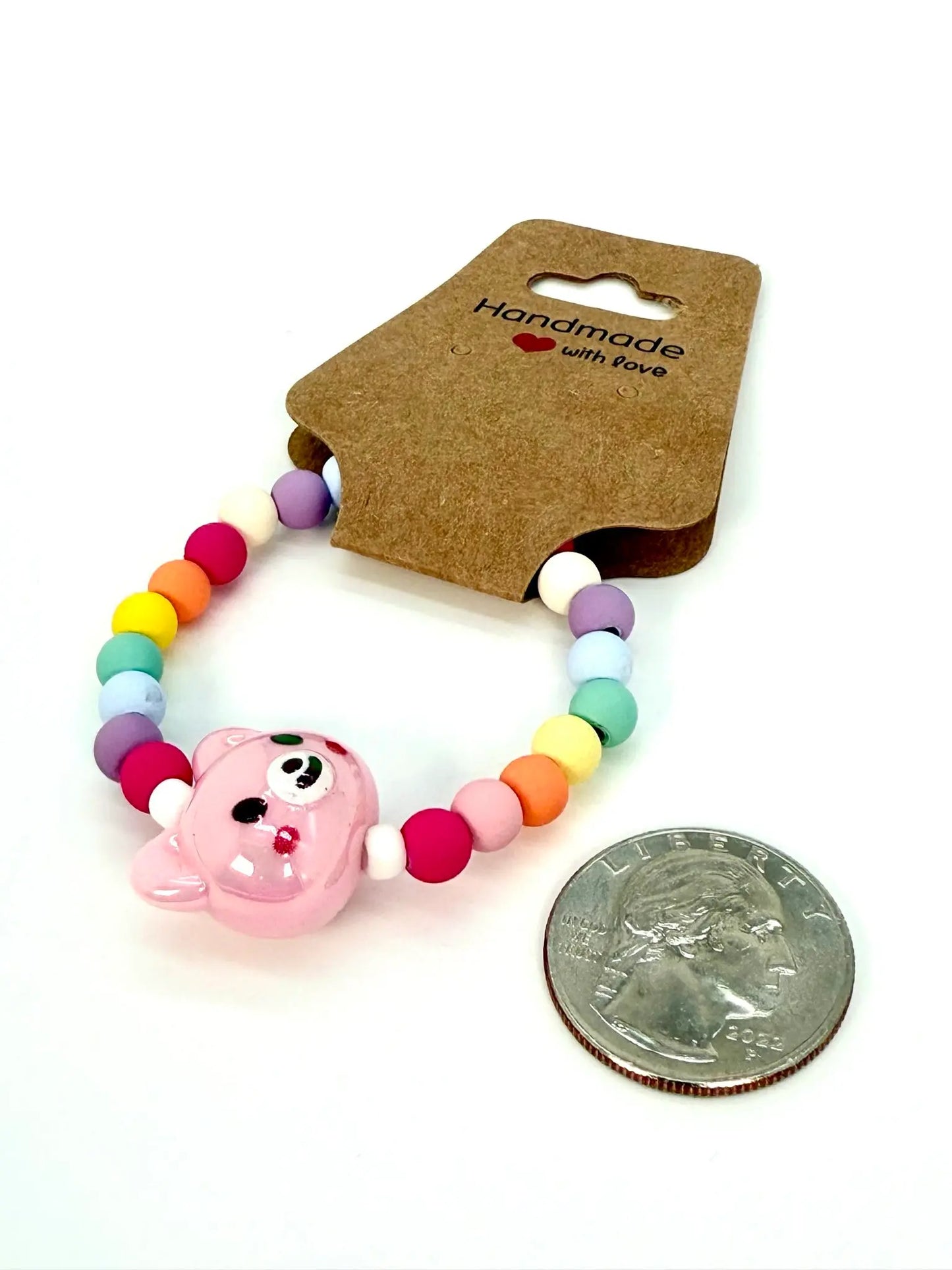 Pink Bear Rainbow Bead Kids Bracelet