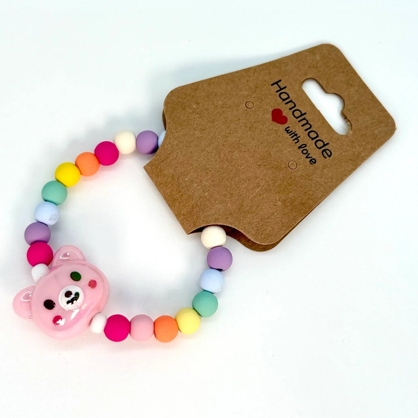Pink Bear Rainbow Bead Kids Bracelet