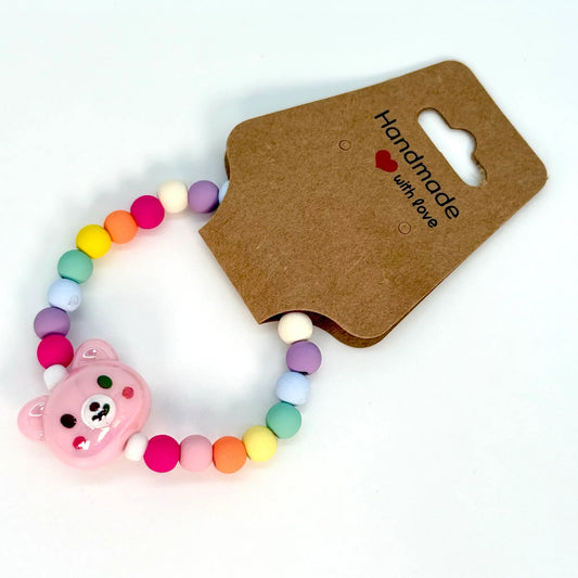 Pink Bear Rainbow Bead Kids Bracelet